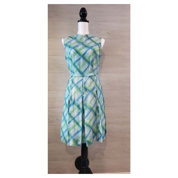 Vintage Dresses & Skirts - Vintage 50’s Box Pleated Blue/Green Plaid Dress (S/M)